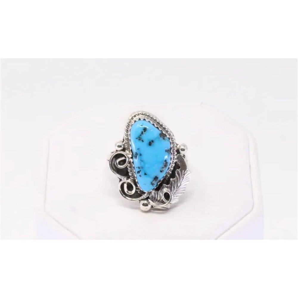 Turquoise Sterling Silver Ring Native American Navajo Handmade By Roberta Begay